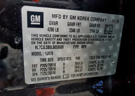 2020 Chevrolet Trax 1Lt from USA, damaged, VIN KL7CJLSB0LB058089